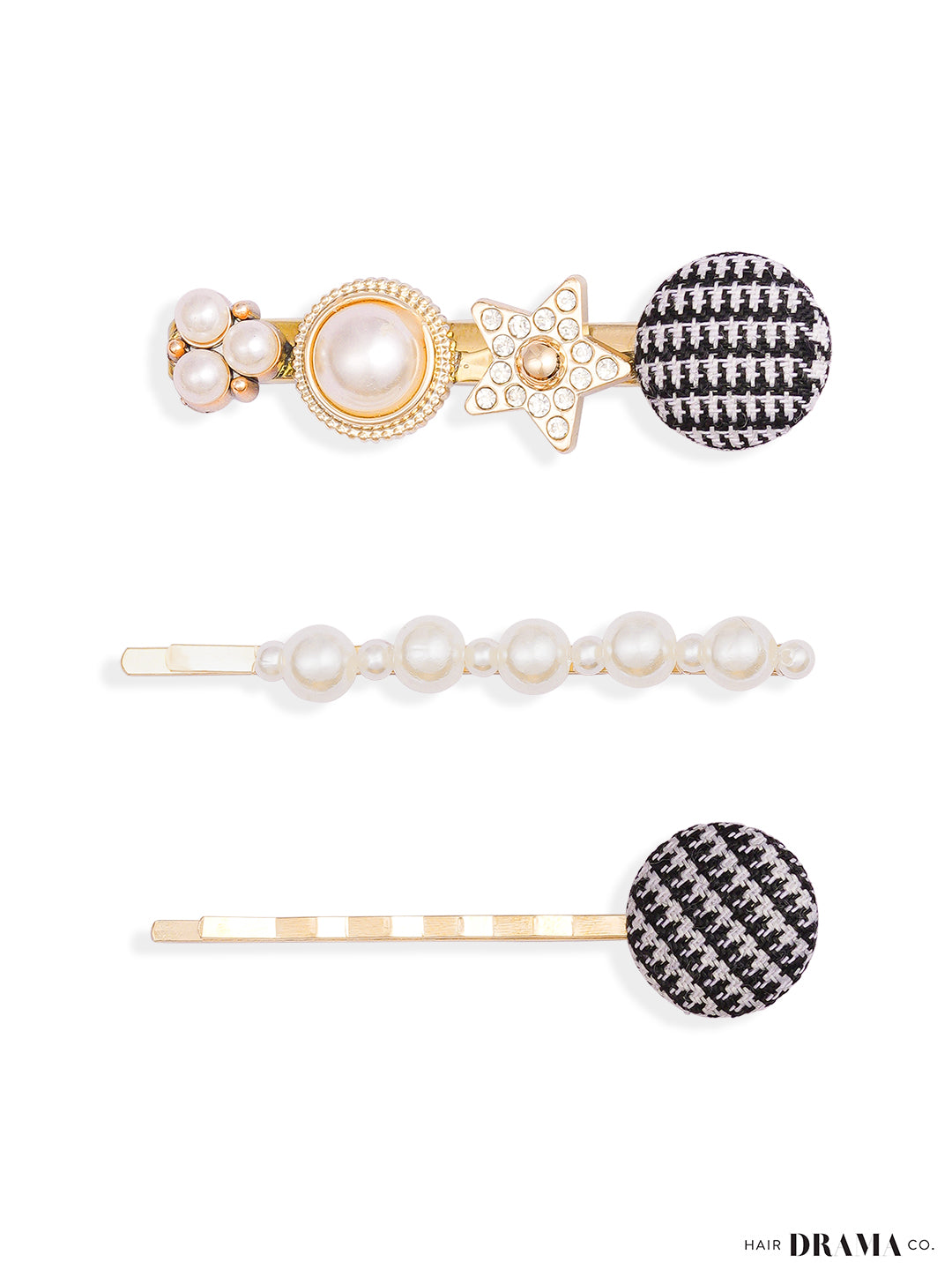 Women Black Circular Pins Set Of 3