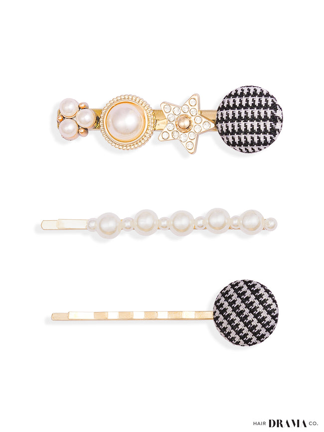Women Black Circular Pins Set Of 3