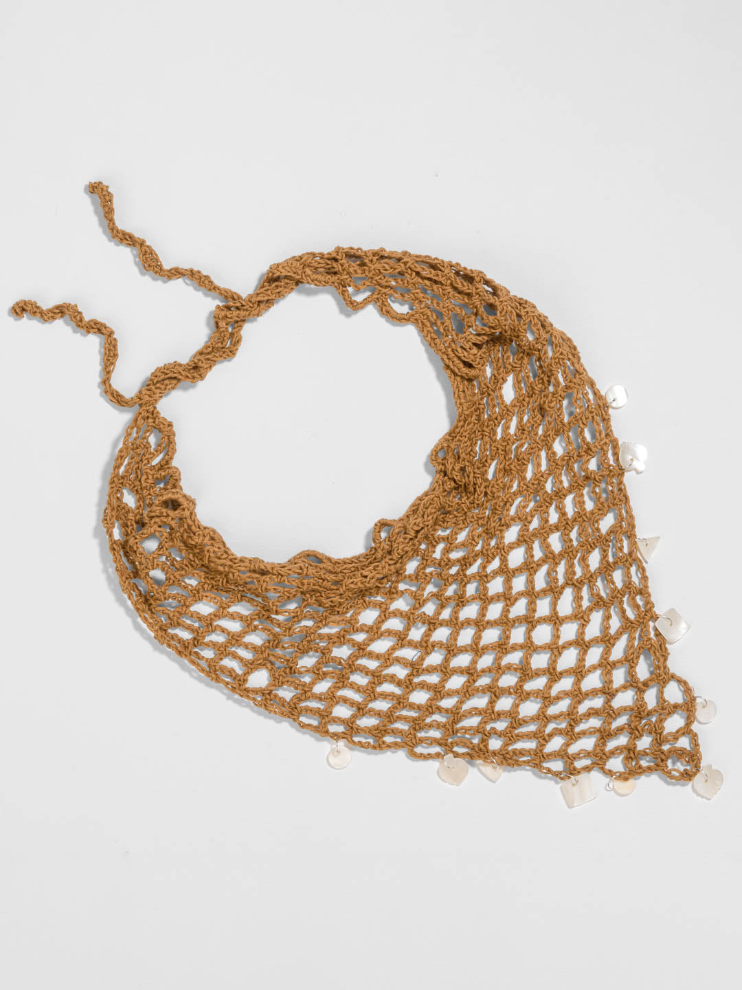 Brown Bohemian Crochet Headscarf with Shell Charms