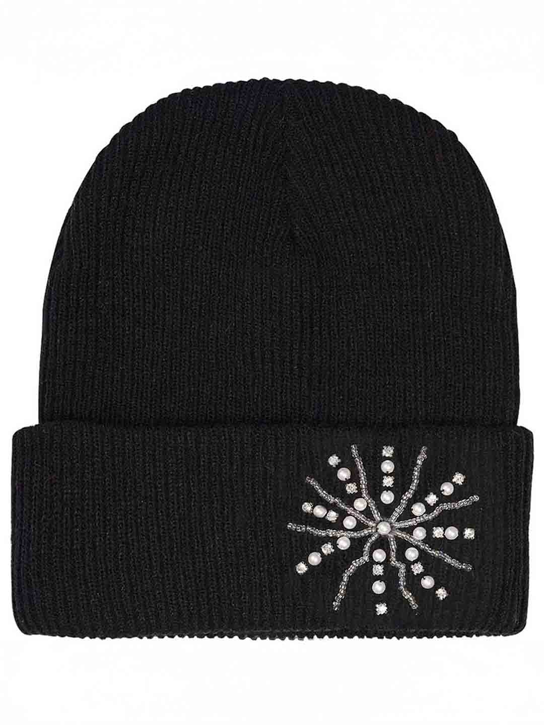 Black Beanie with Pearls & Crystals