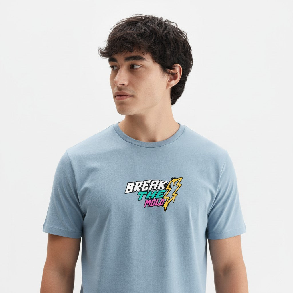 Men Cotton Ice Blue T-Shirt