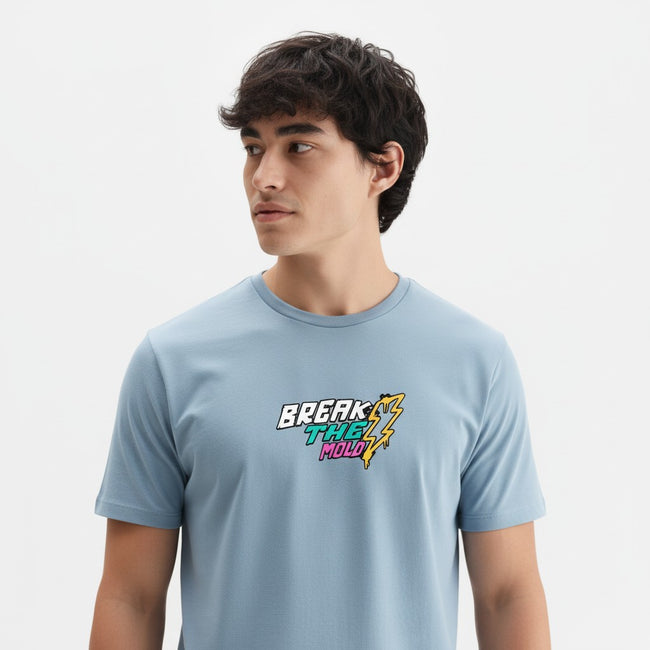 Men Cotton Ice Blue T-Shirt