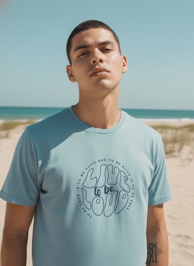 Men Cotton Ice Blue T-Shirt