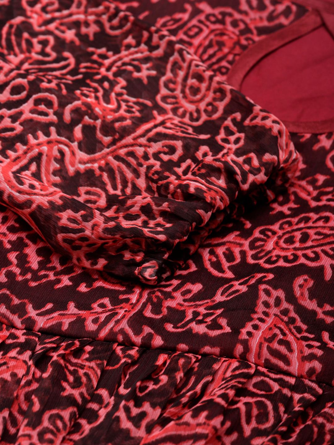 Women Maroon Floral Chiffon Dress