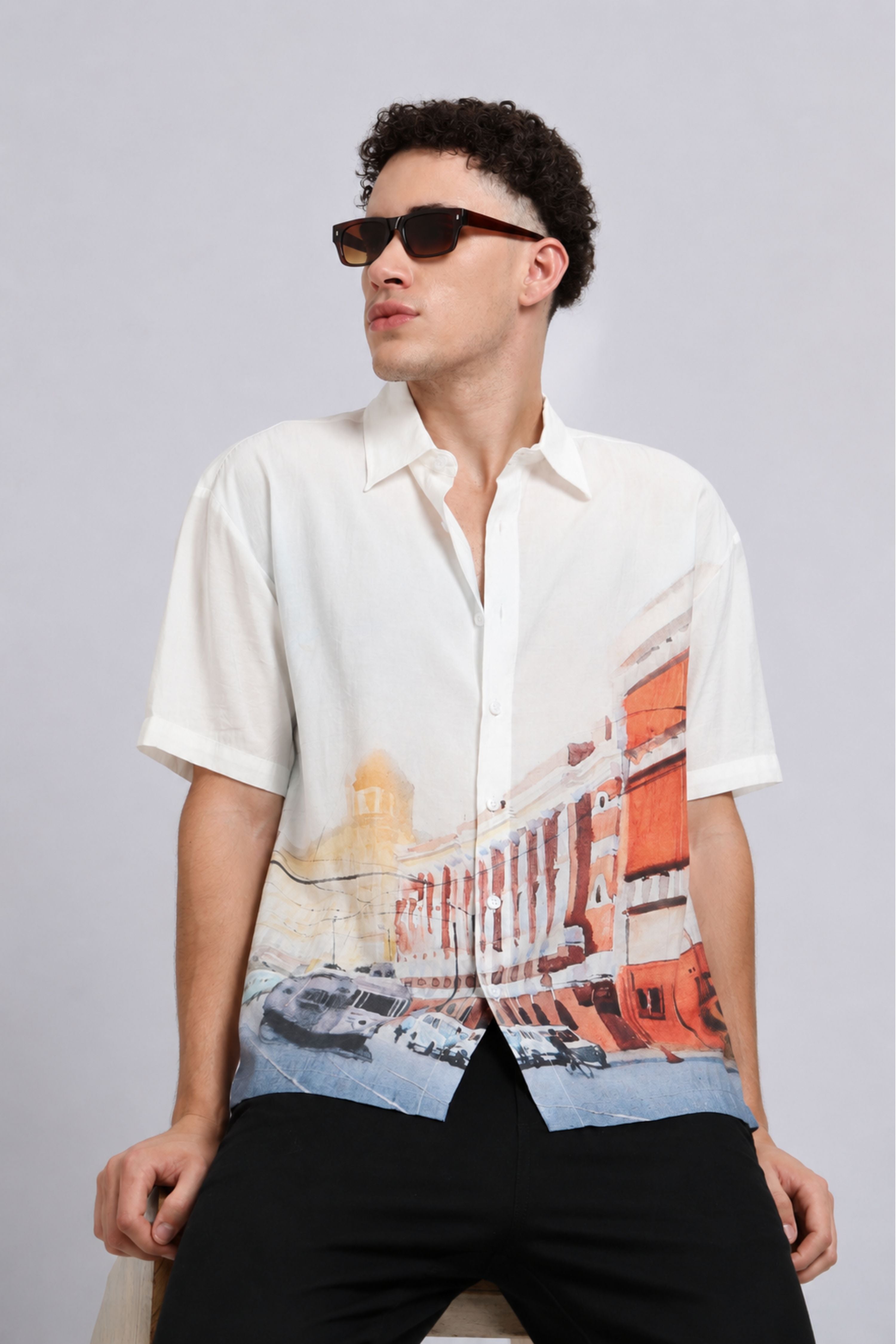 Men Maroon Oversized Print Shirt