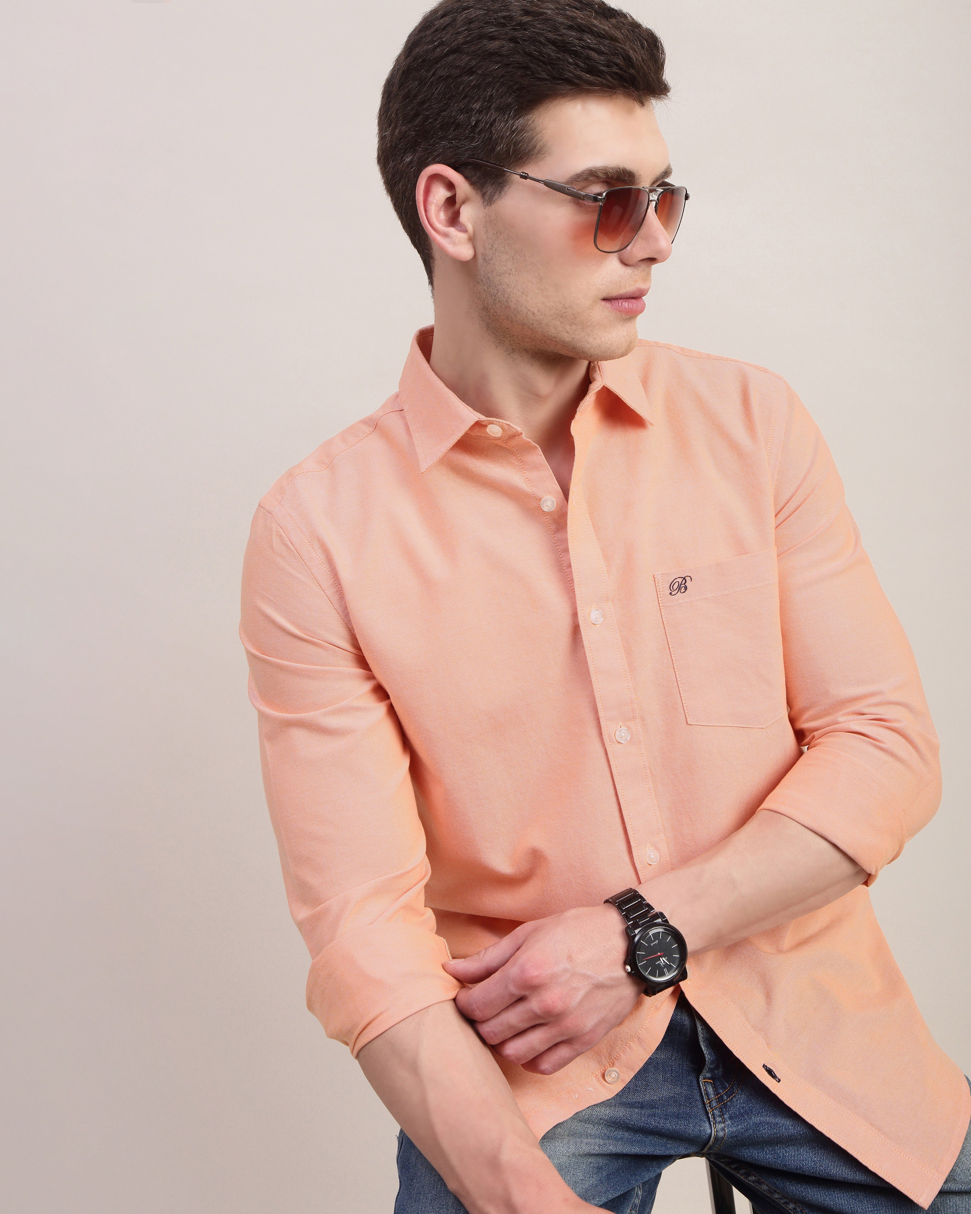 Men Orange Oxford Shirt