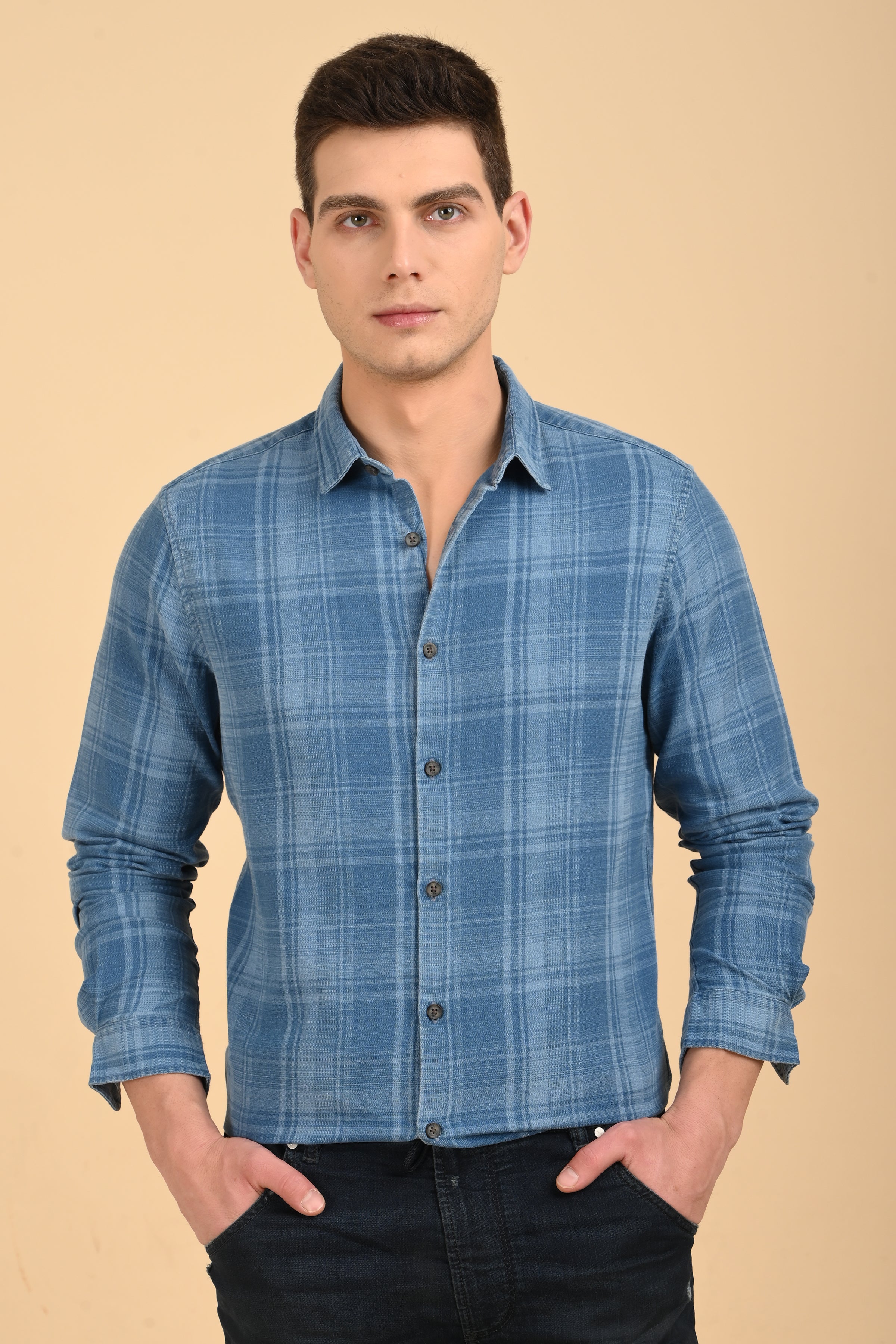 Men Kit Indigo Check Shirt Blue