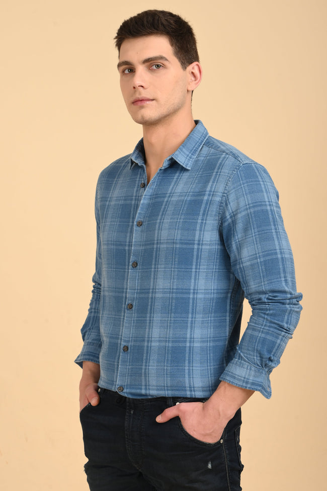 Men Kit Indigo Check Shirt Blue