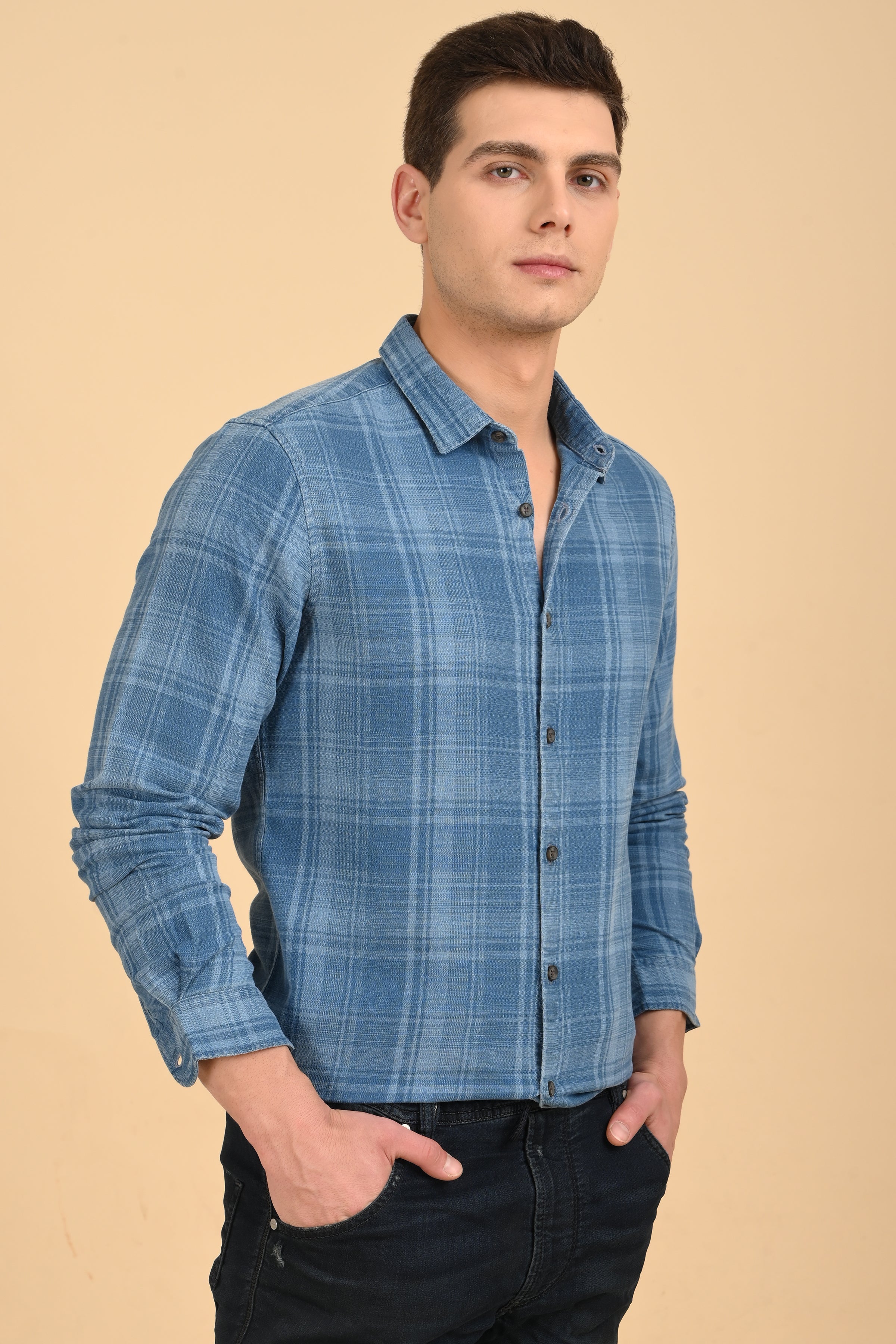 Men Kit Indigo Check Shirt Blue