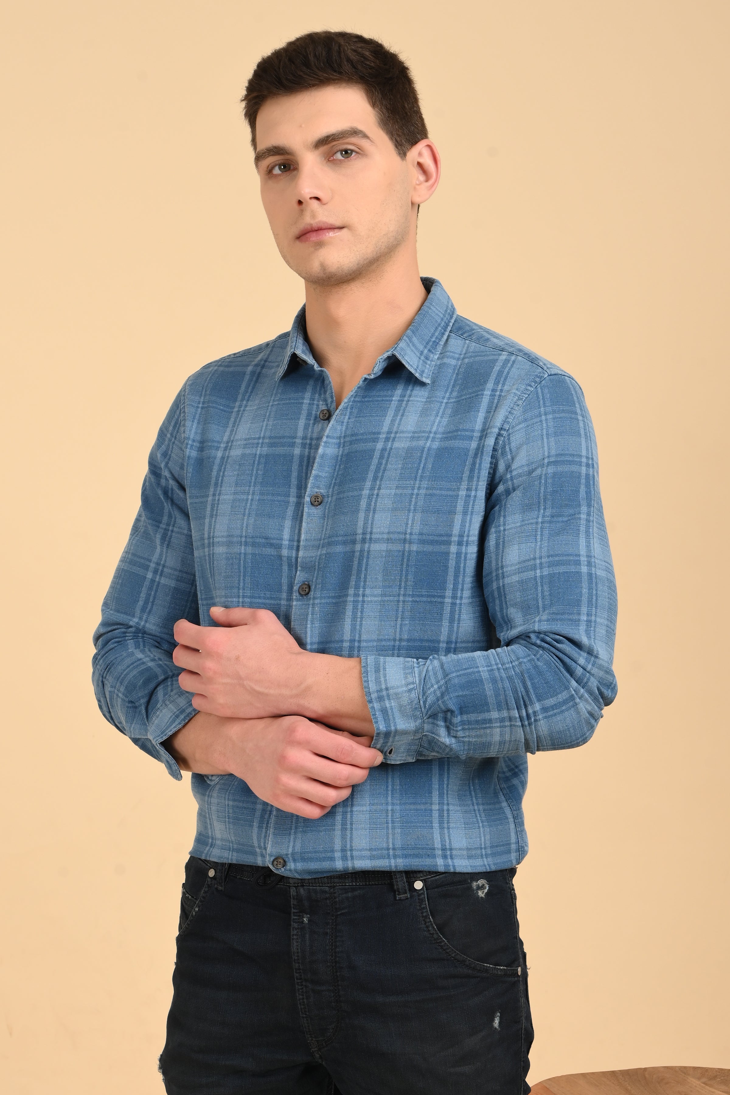 Men Kit Indigo Check Shirt Blue