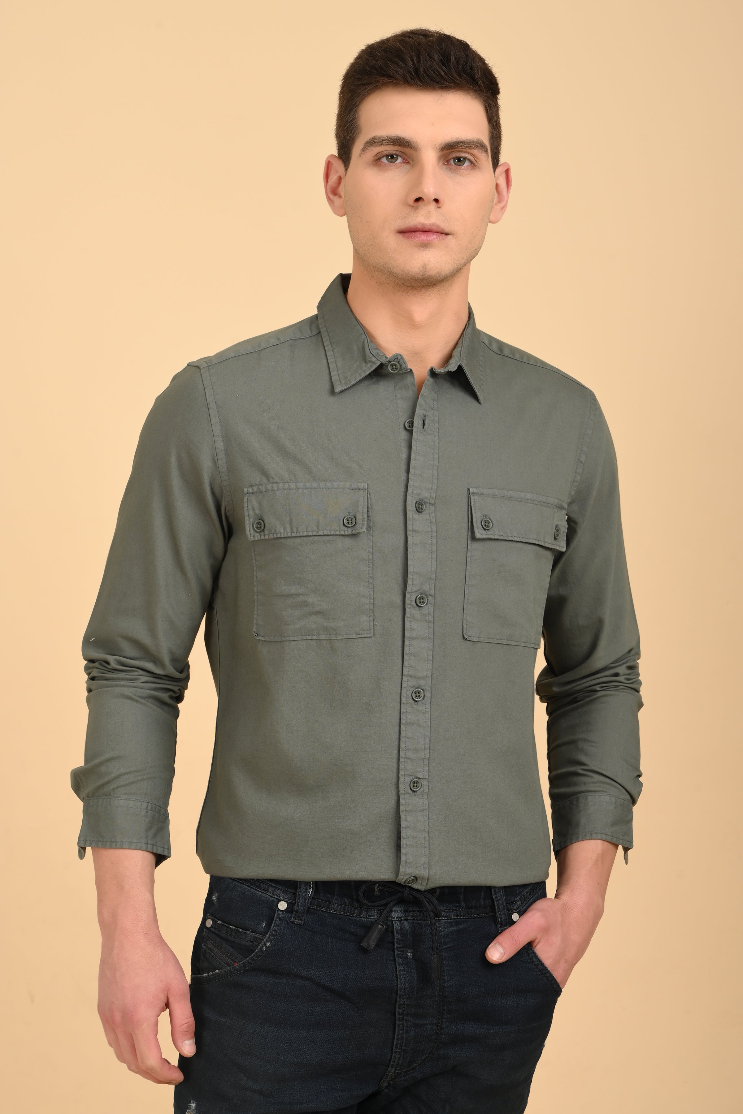 Men Trent Dyed Oxford Shirt Green