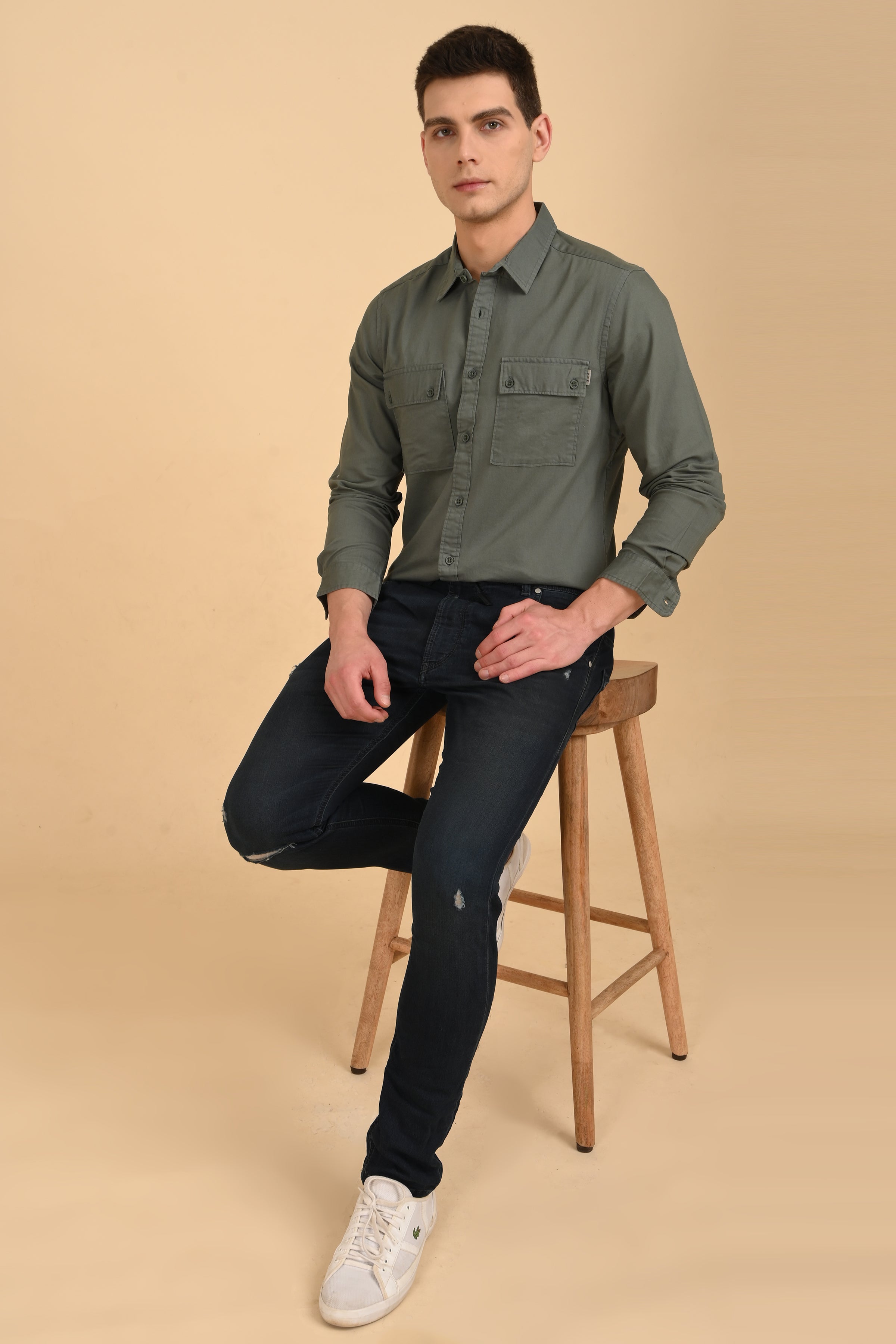 Men Trent Dyed Oxford Shirt Green