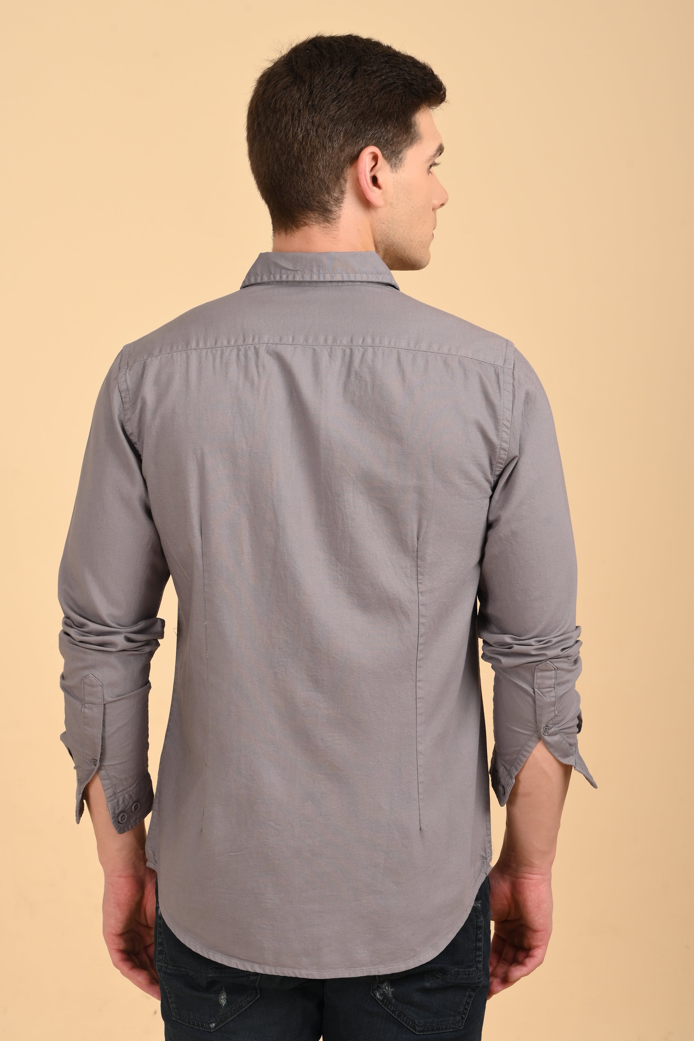 Men Trent Dyed Oxford Shirt Grey