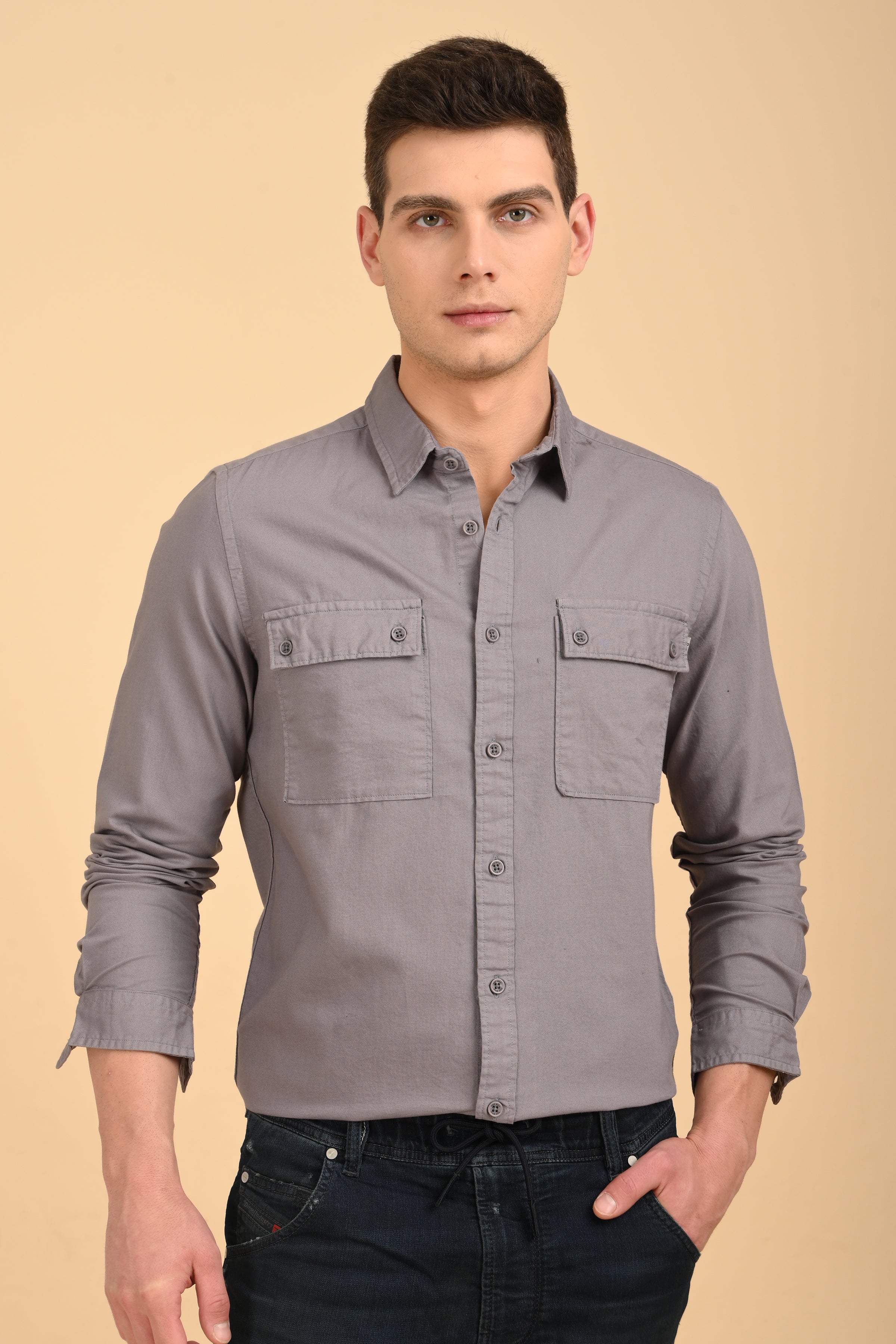 Men Trent Dyed Oxford Shirt Grey
