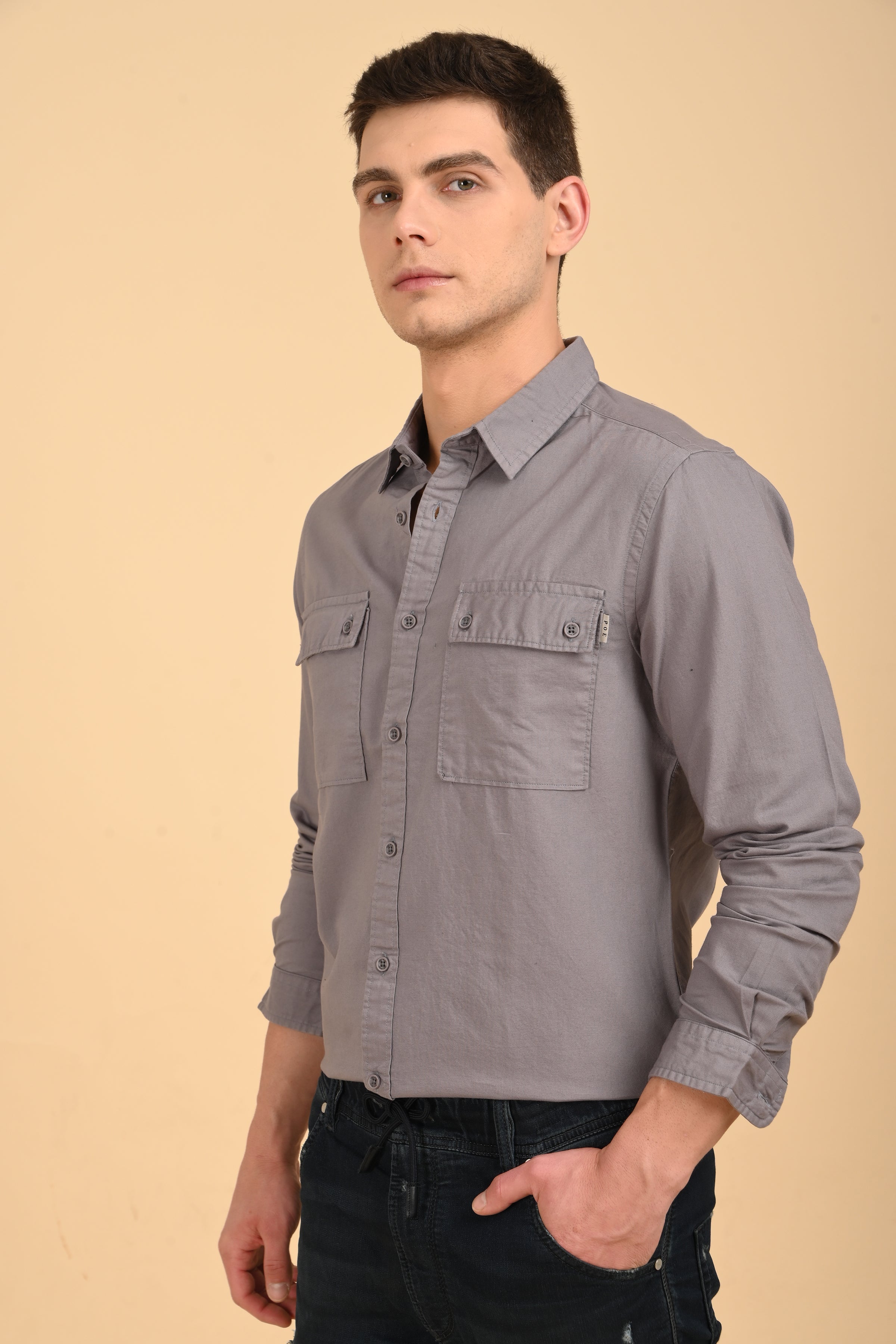 Men Trent Dyed Oxford Shirt Grey