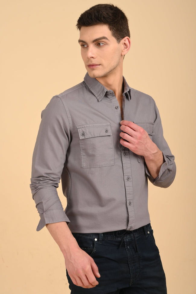 Men Trent Dyed Oxford Shirt Grey