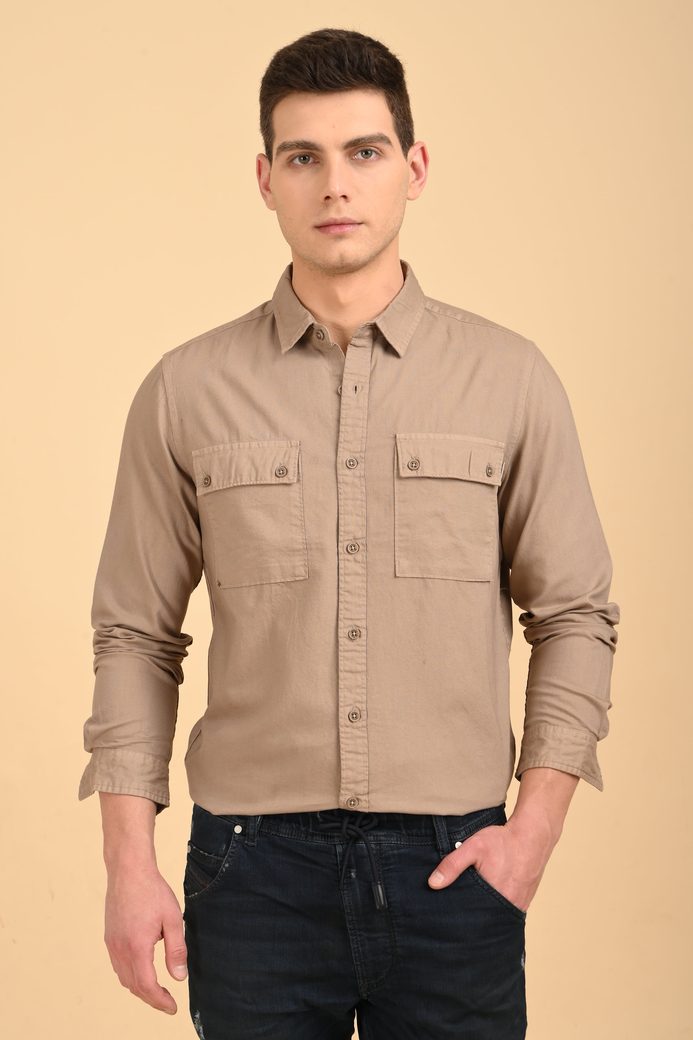 Men Trent Dyed Oxford Shirt Khaki
