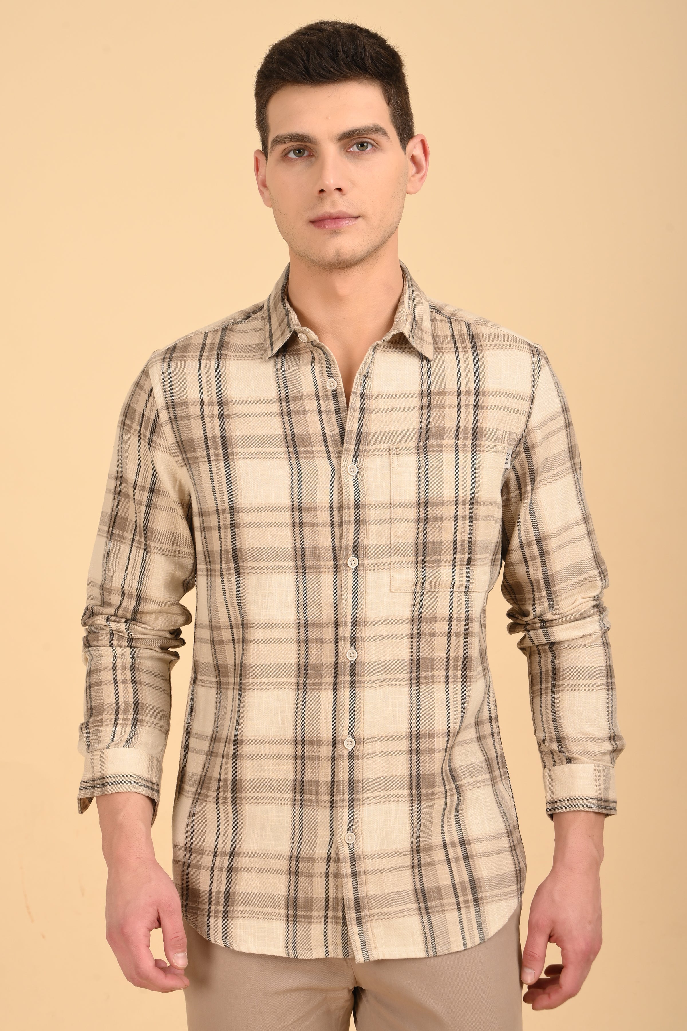 Men Cotton Slub Check Shirt