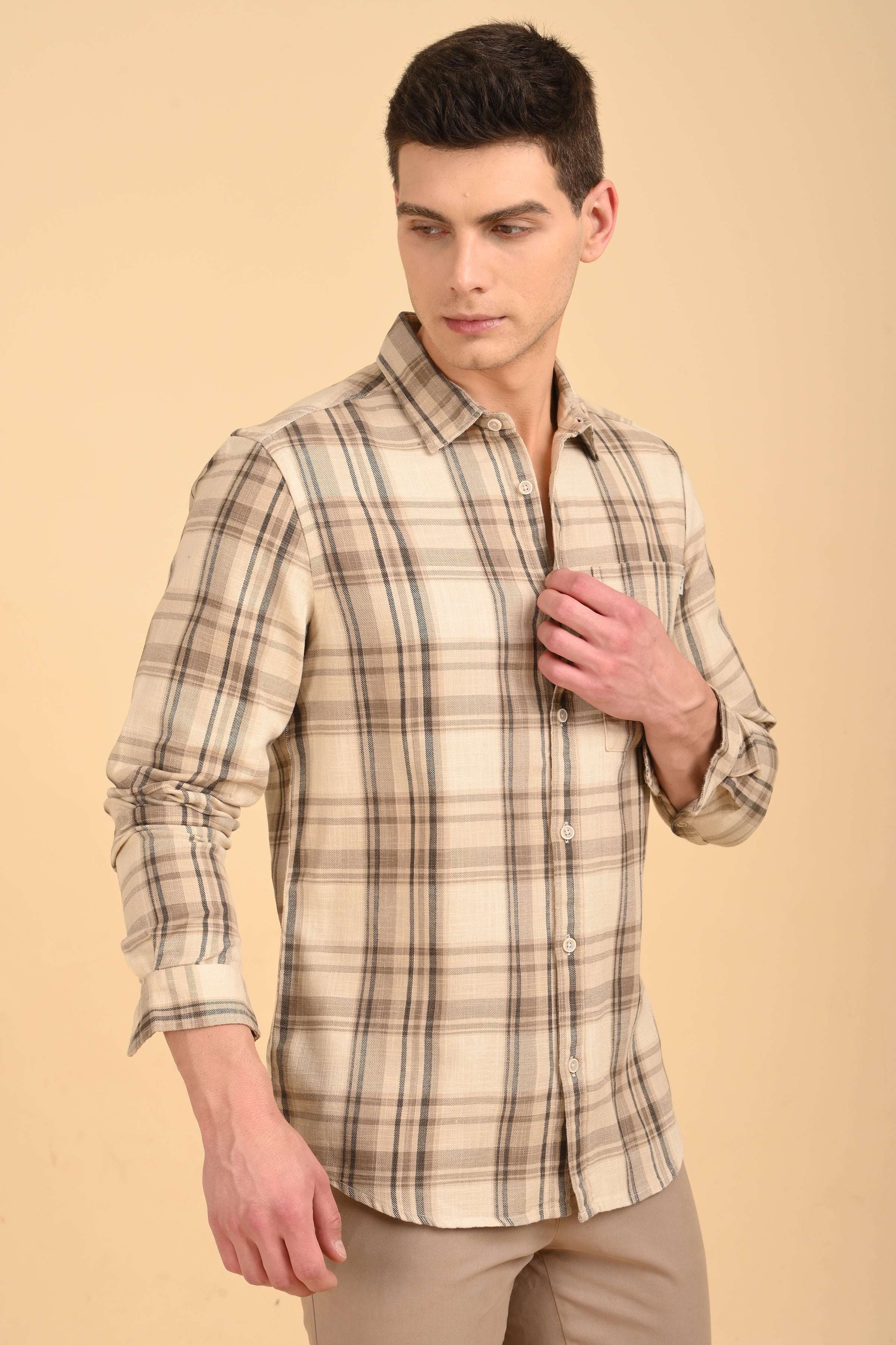 Men Cotton Slub Check Shirt