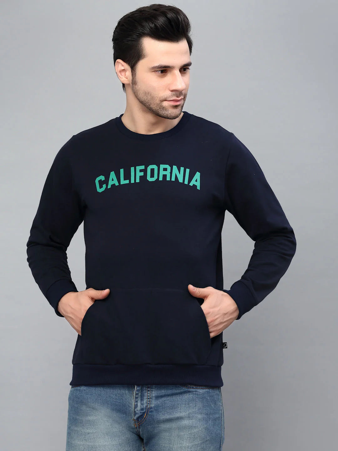 Men Printed Round Neck Fleece Sweatshirt