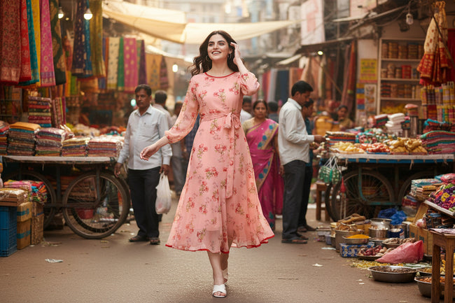 Women Bloom Peach Chiffon Dress