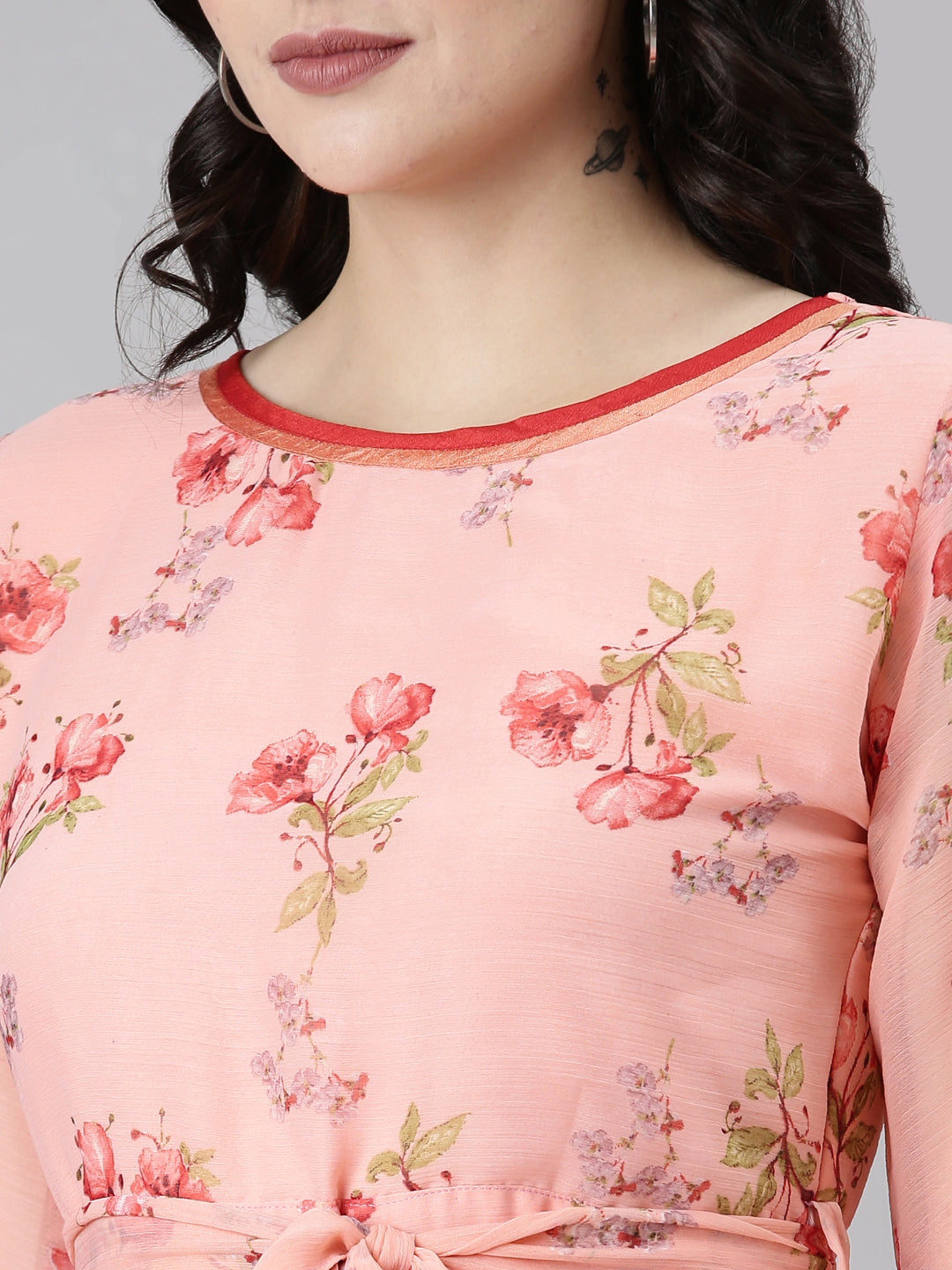 Women Bloom Peach Chiffon Dress