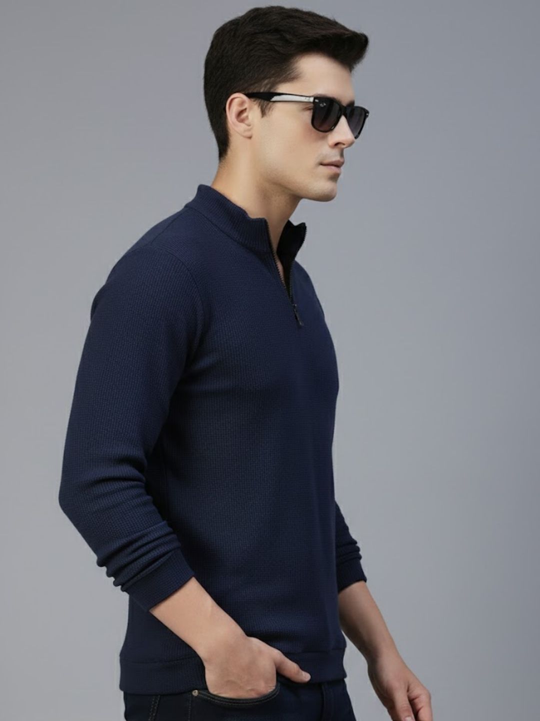 Men Navy Polo Neck T-Shirt