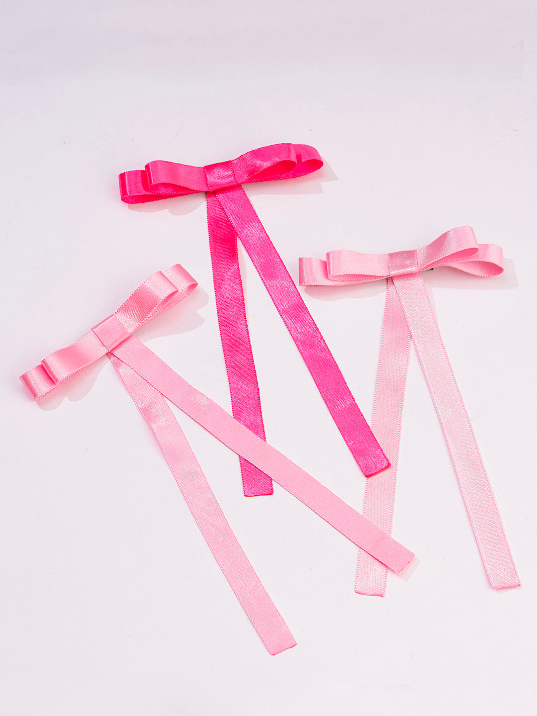 Women Pink Pretty Satin Ribbon Hair Bows Set Of 3