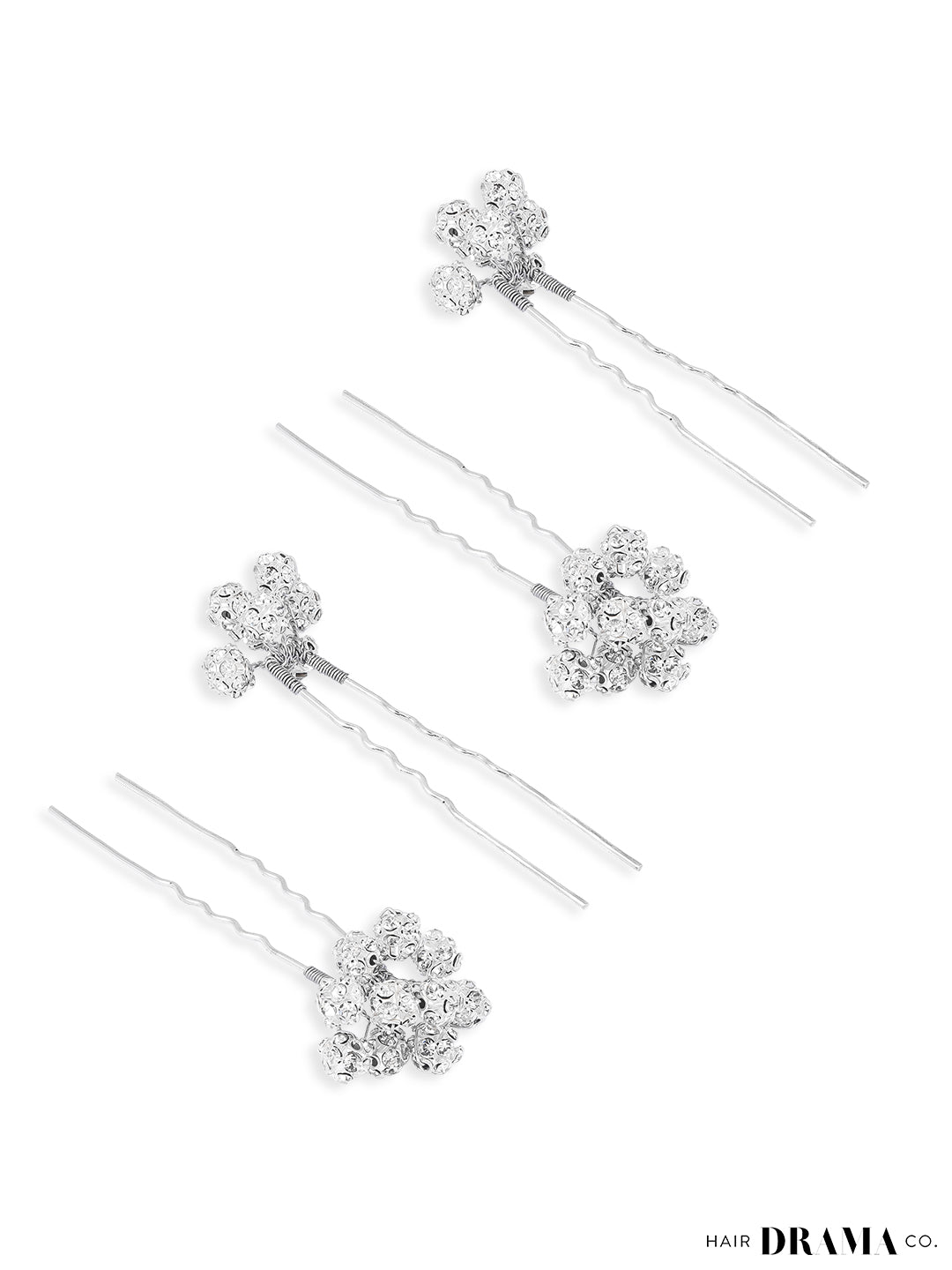 Silver Embellished Pearls U Pins Set of 4