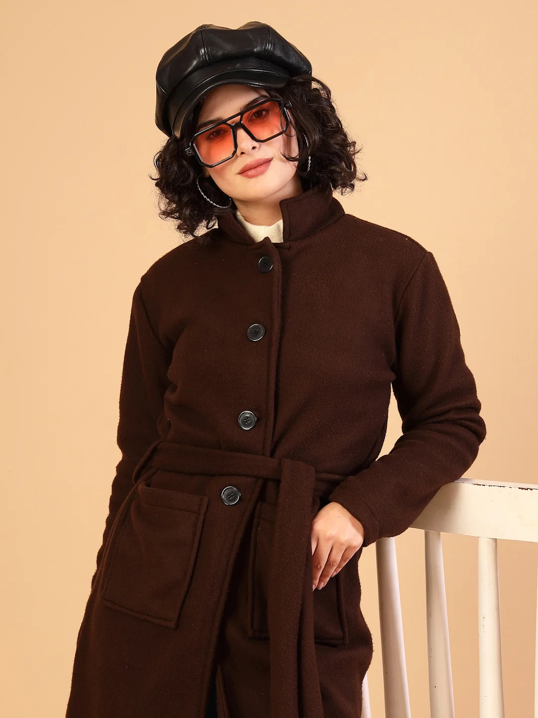 Women Dark Brown Polar Fleece Overcoat