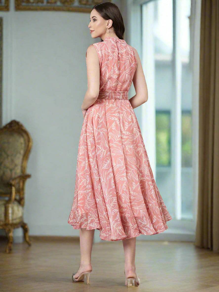 Women Peach Floral Chiffon Dress