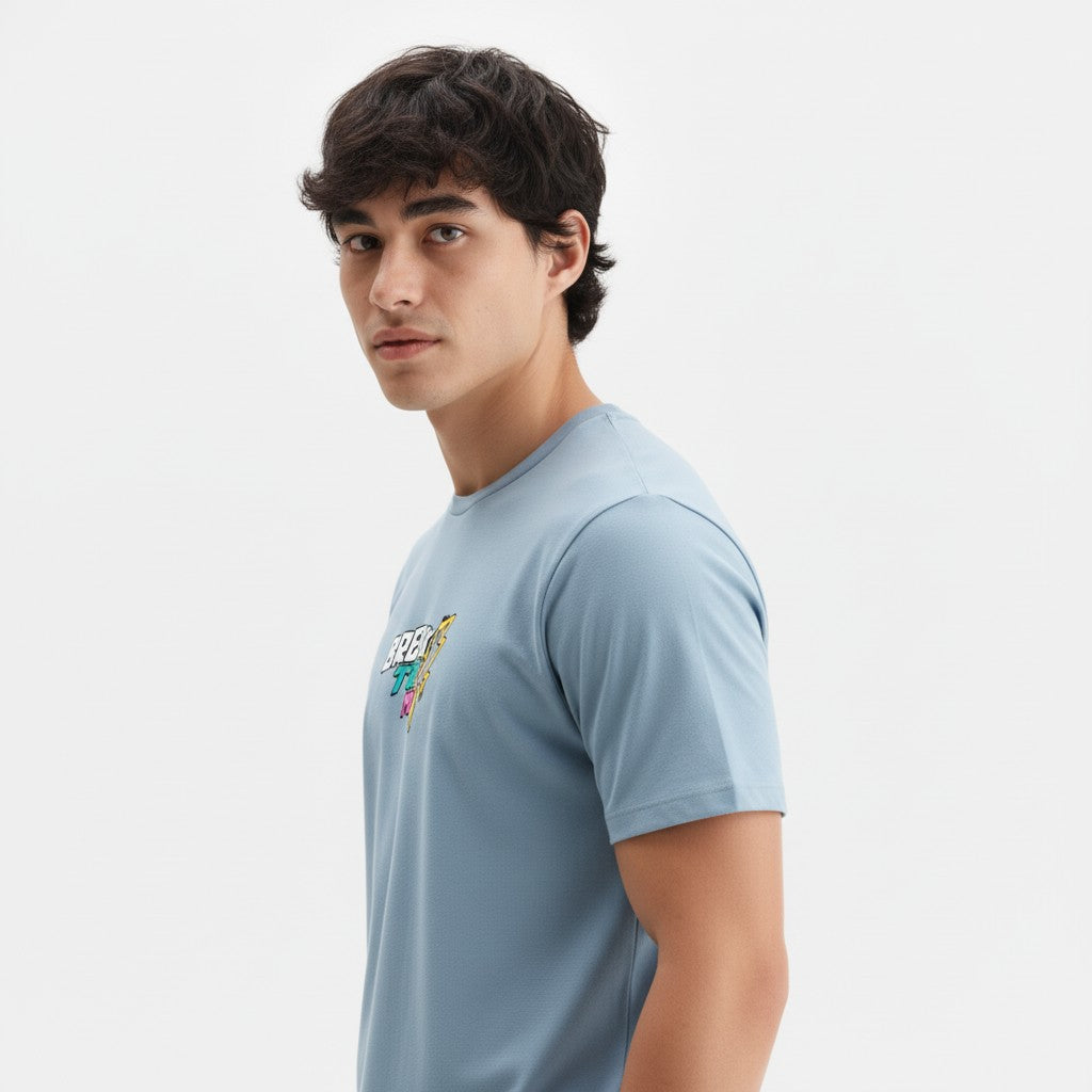 Men Cotton Ice Blue T-Shirt