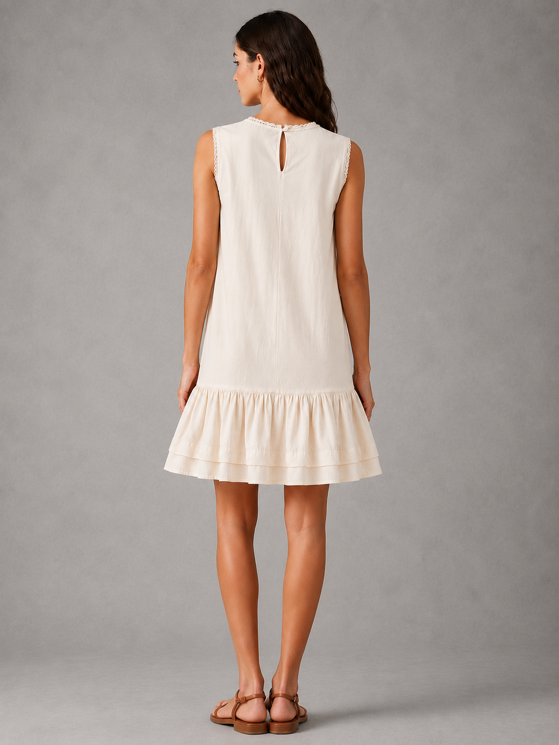 Women Beige Tiered Mini Dress