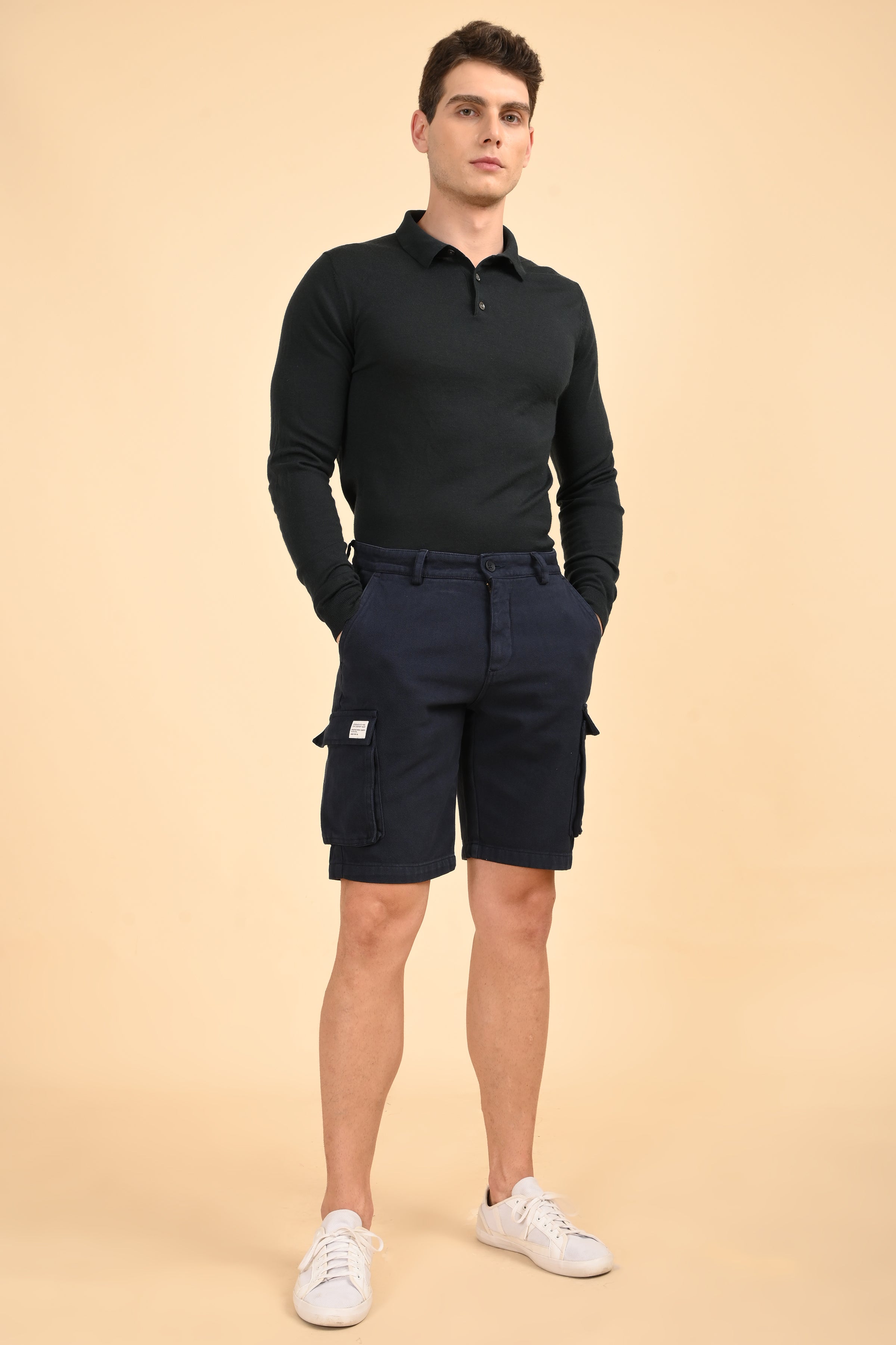 Men Tiptur Cotton Cargo Shorts Navy
