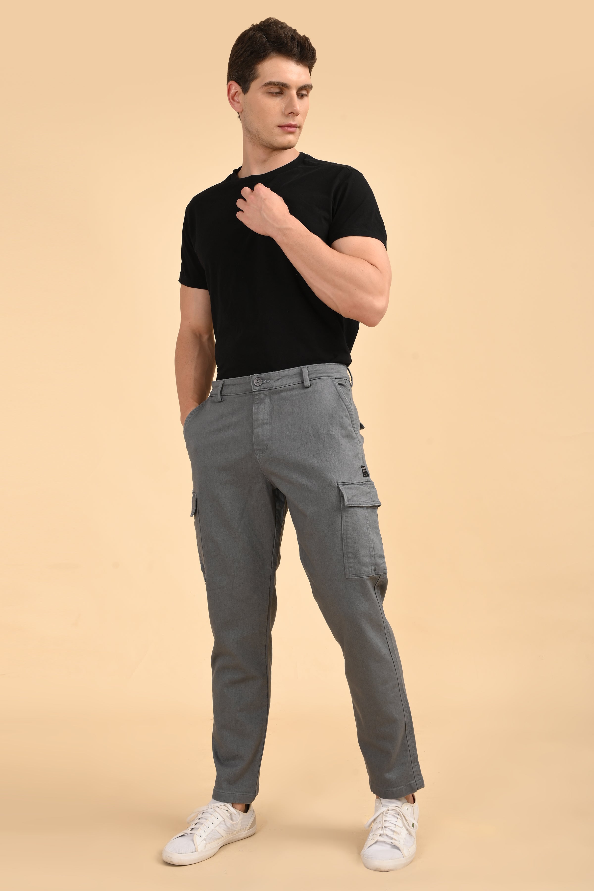 Men Denim Cargo Trousers