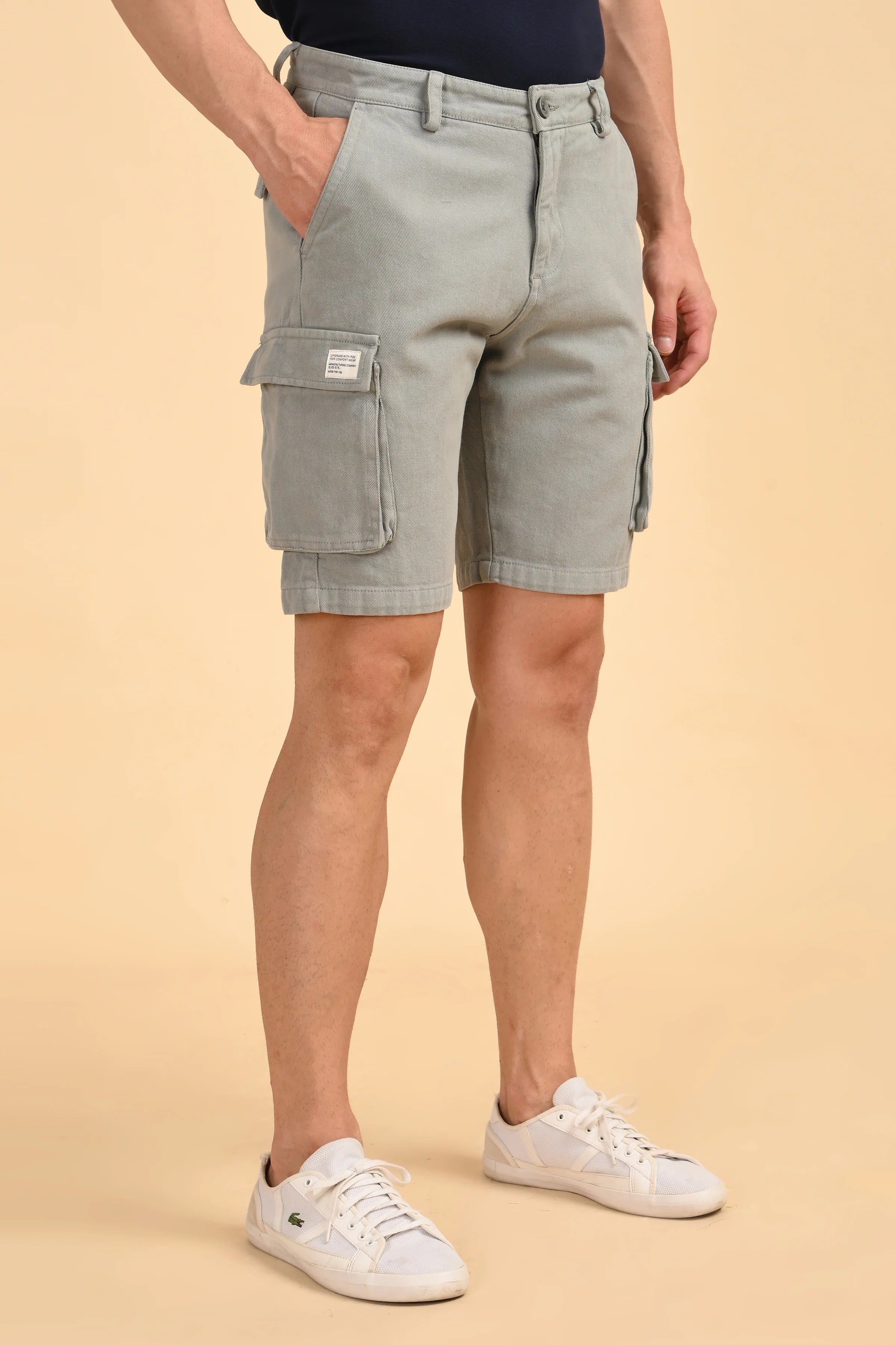 Men Tiptur Cotton Cargo Shorts Grey