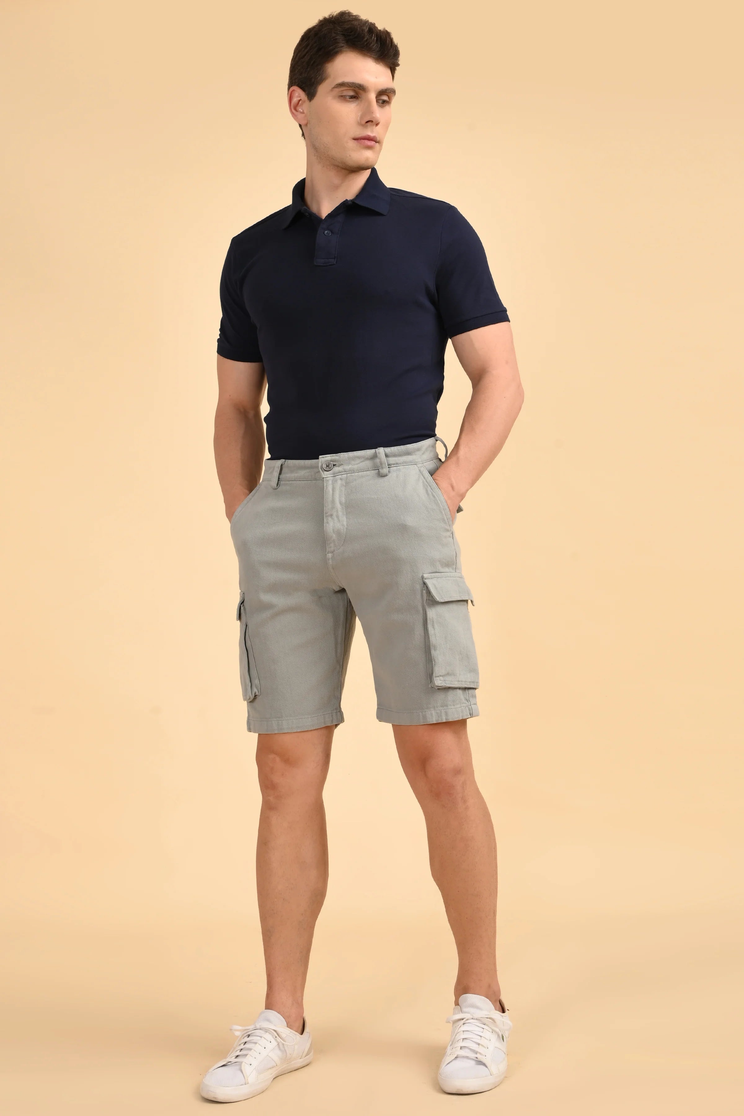 Men Tiptur Cotton Cargo Shorts Grey