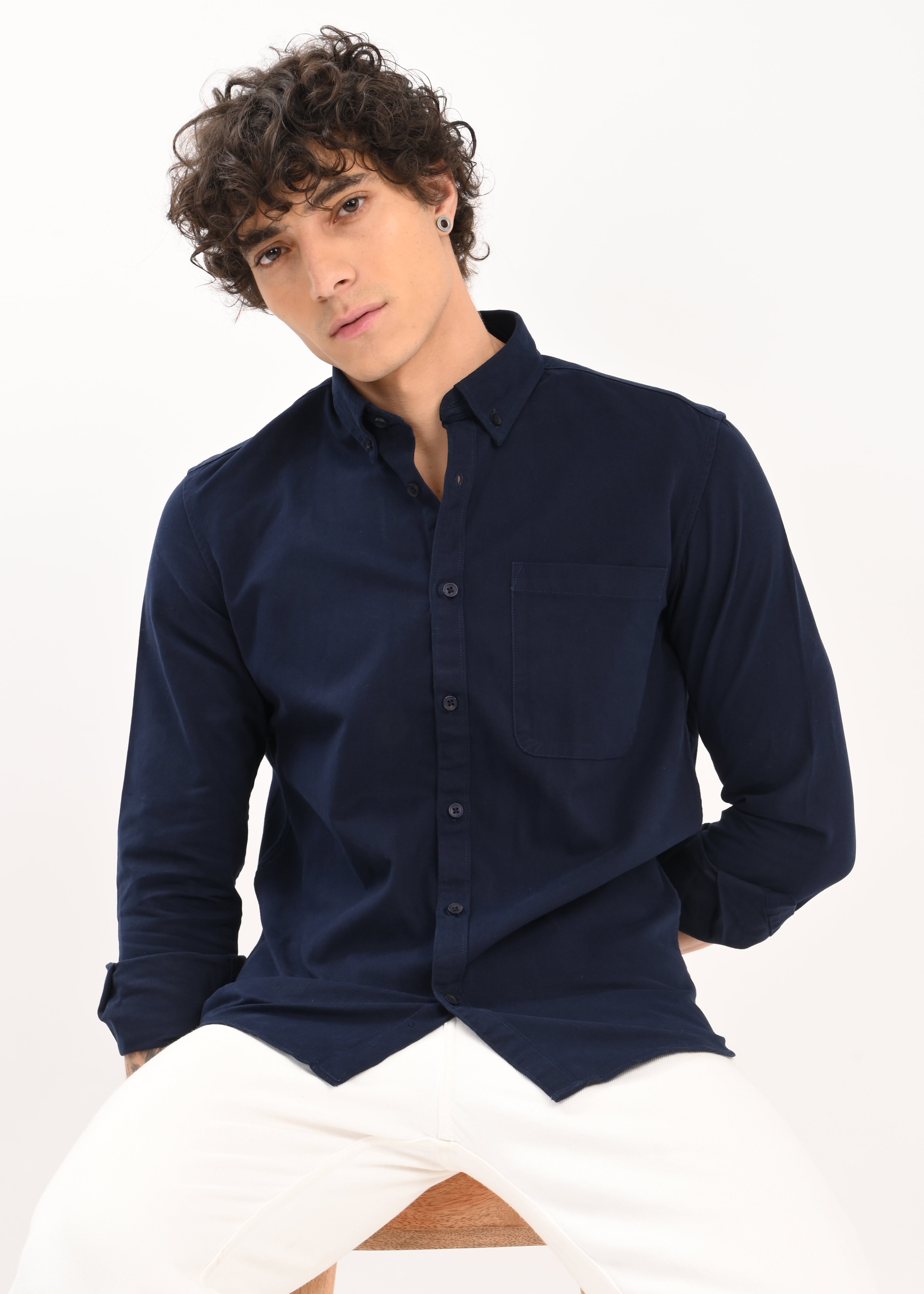 Men Navy Everyday Essential Solid Shirt