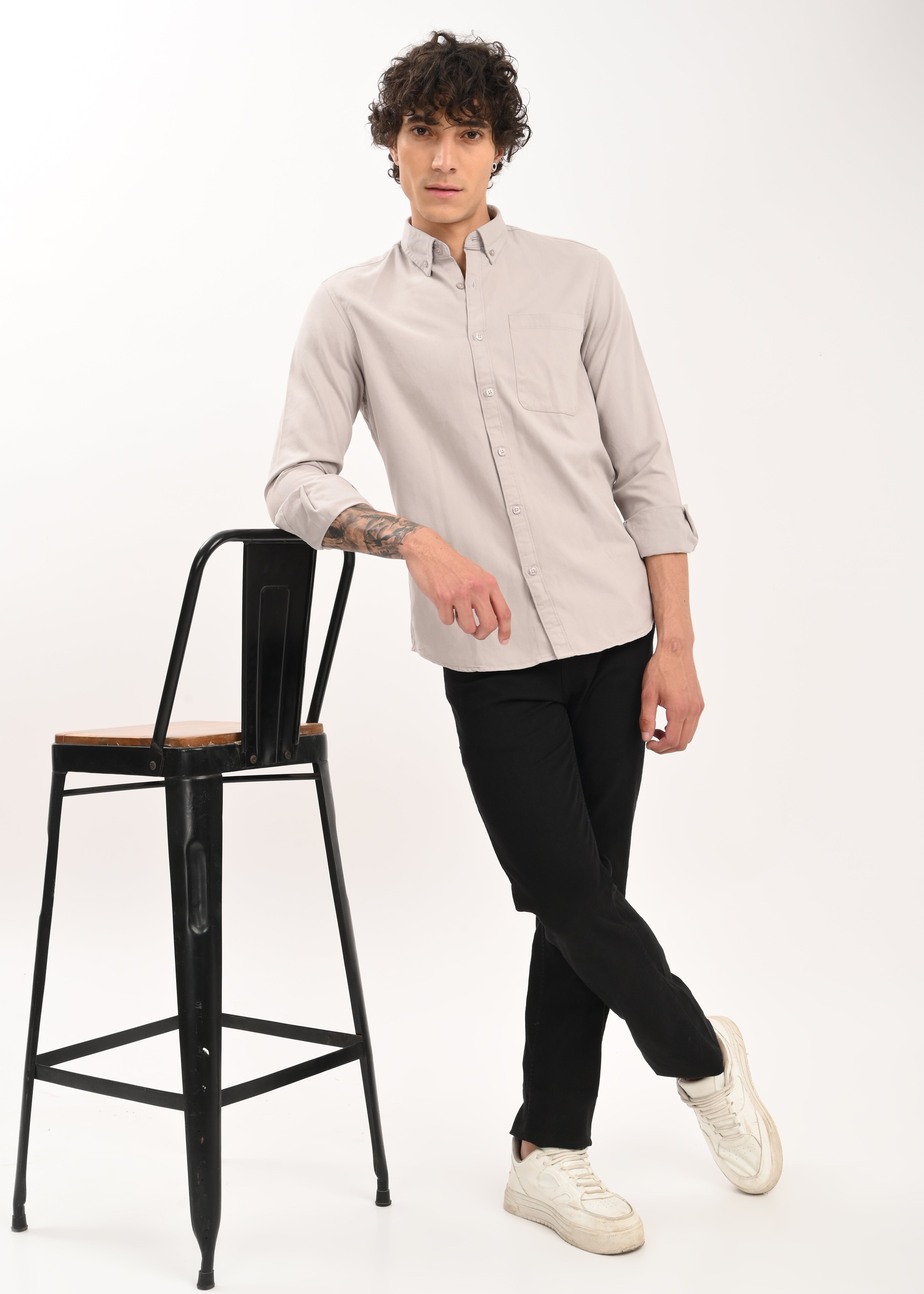 Men Grey Everyday Essential Solid Shirt