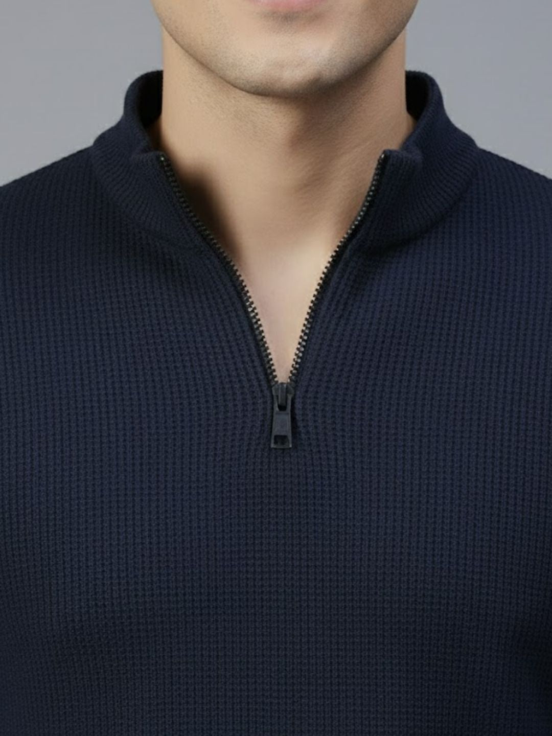 Men Navy Polo Neck T-Shirt