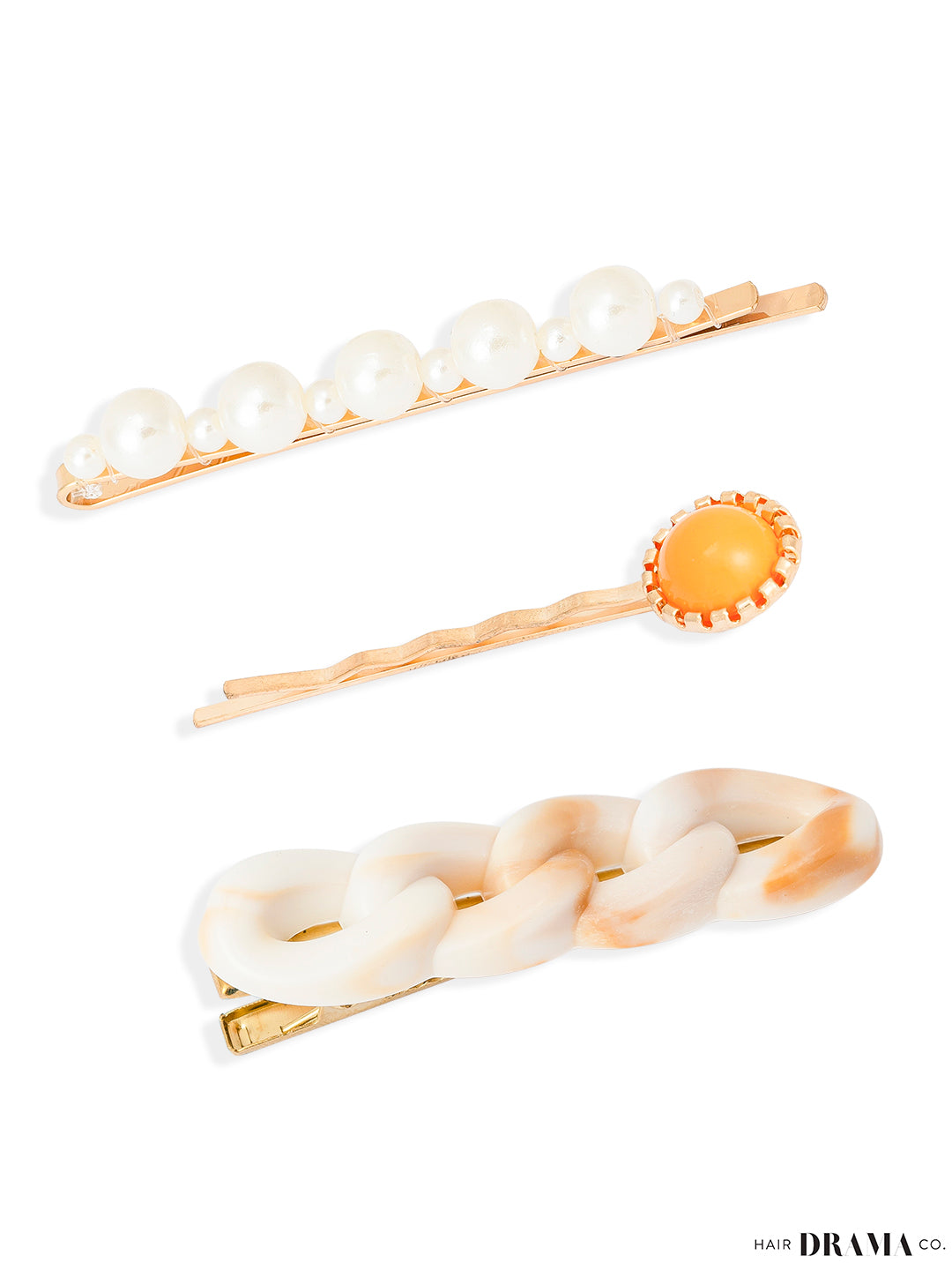 Women Orange  Cross Pins Set Of 3