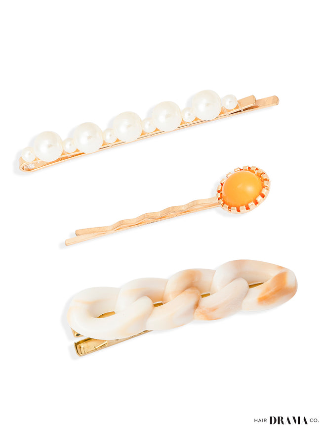 Women Orange  Cross Pins Set Of 3
