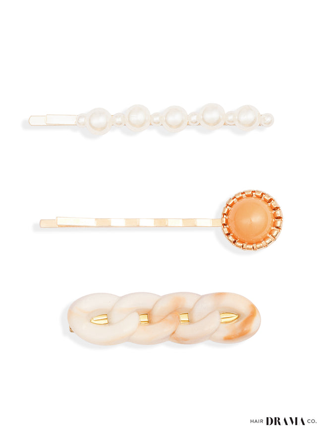 Women Orange  Cross Pins Set Of 3