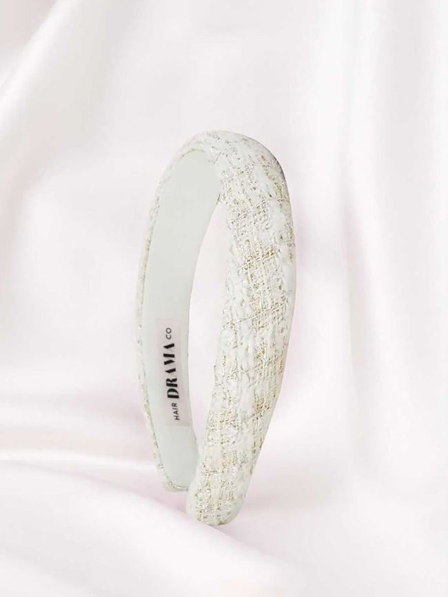 Women White Tweed Puff Hair Band
