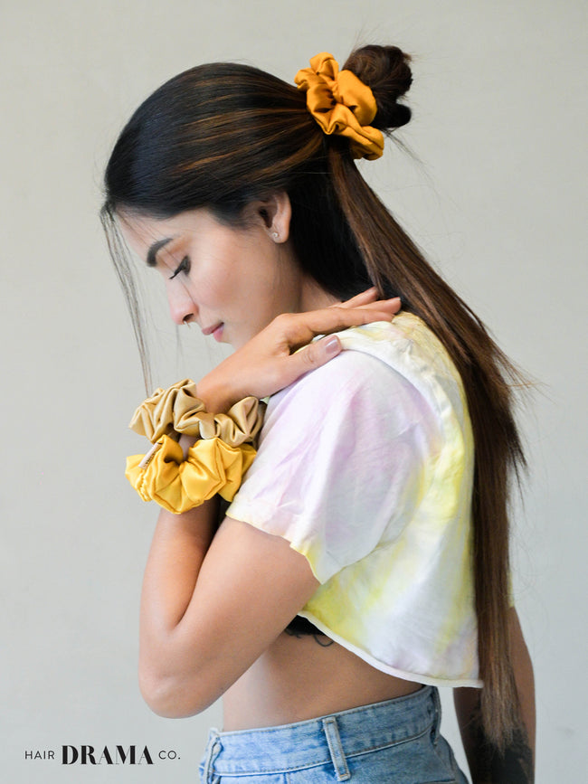 Shades Of Tan Satin Scrunchies Set Of 3