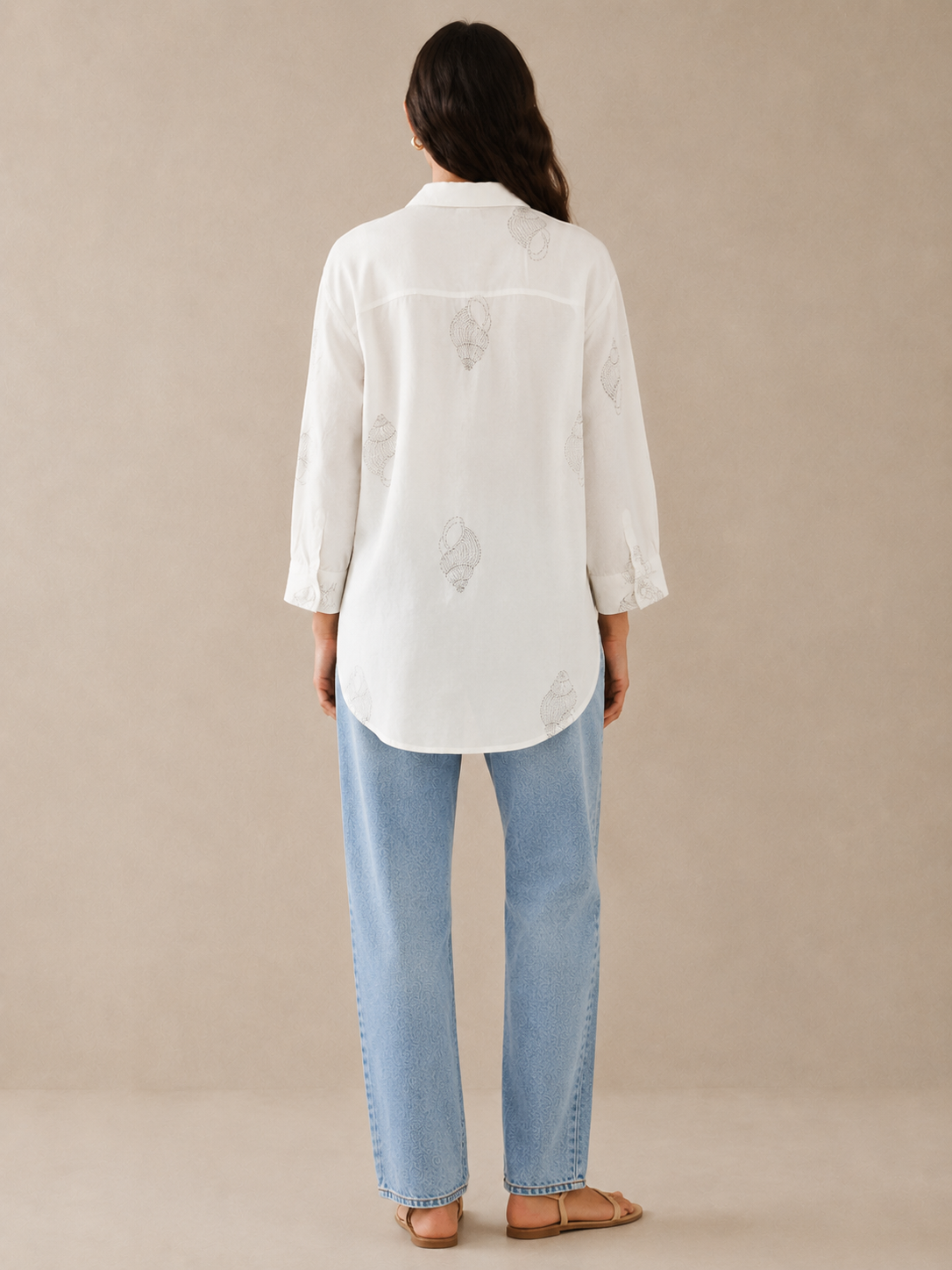 Women Silver Shell Embroidered Shirt