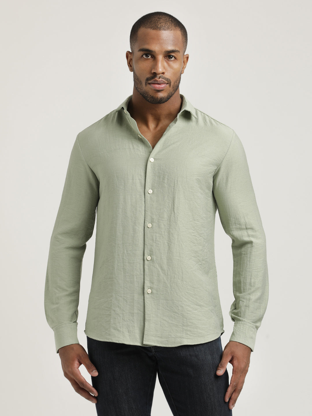 Men Nylon Shirt with Linen Look
