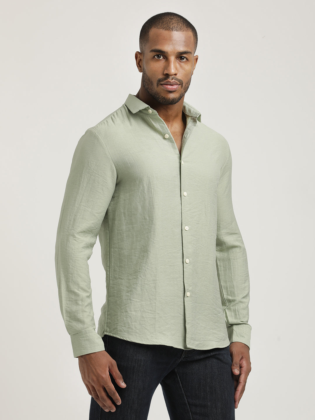 Men Nylon Shirt with Linen Look