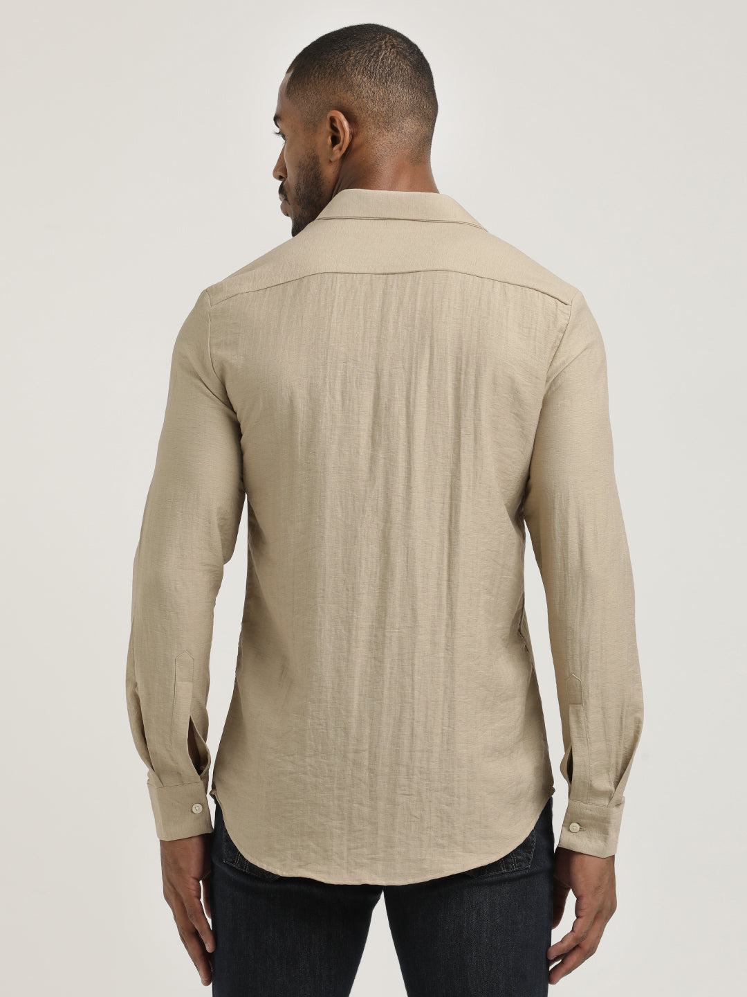 Men Nylon Shirt with Linen Look