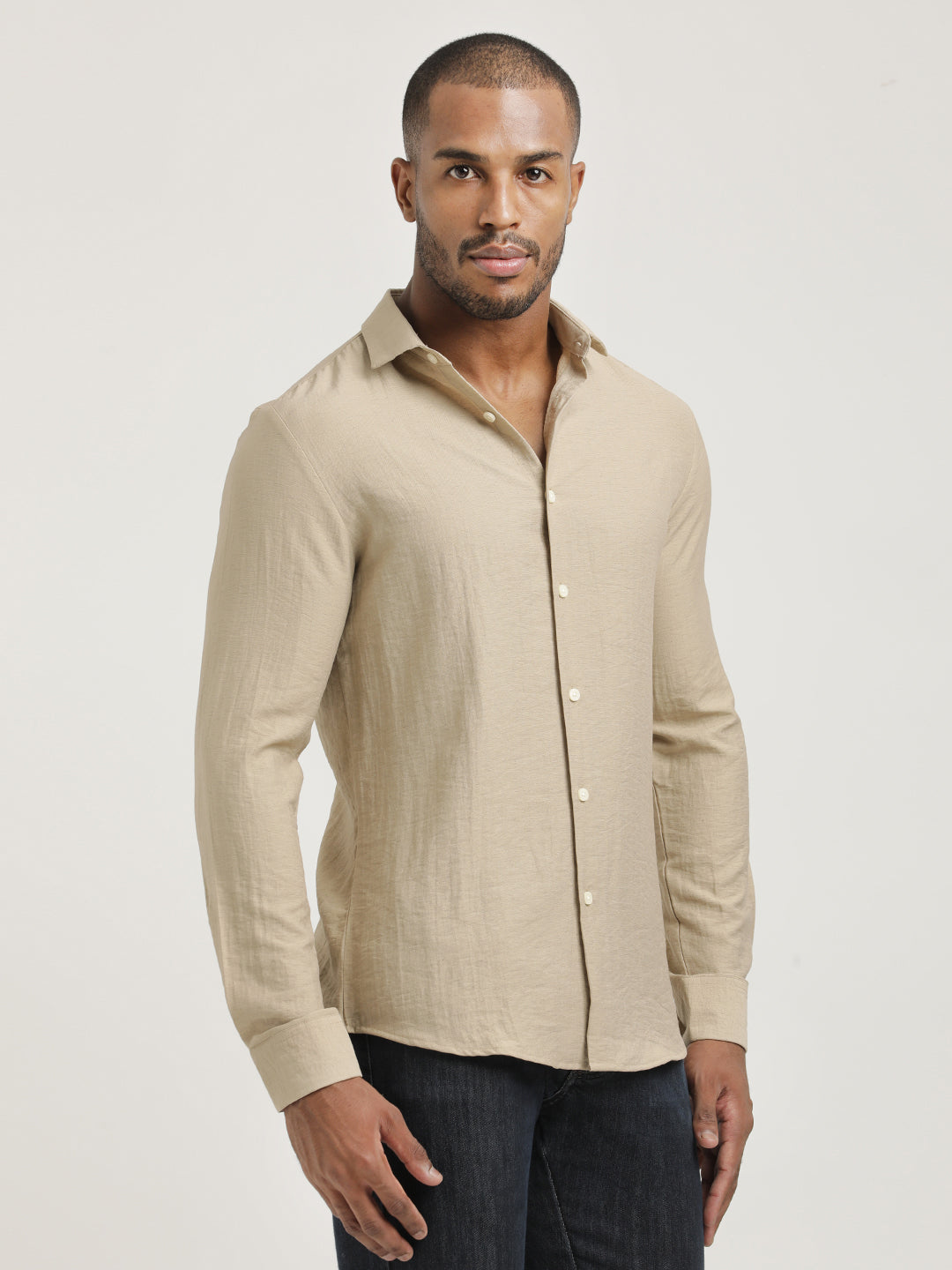Men Nylon Shirt with Linen Look